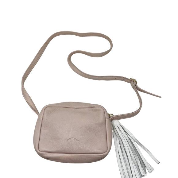 Diver Swimmer Blush Pink Leather Crossbody Bag White Tassel Zipper Made in USA - Picture 1 of 14